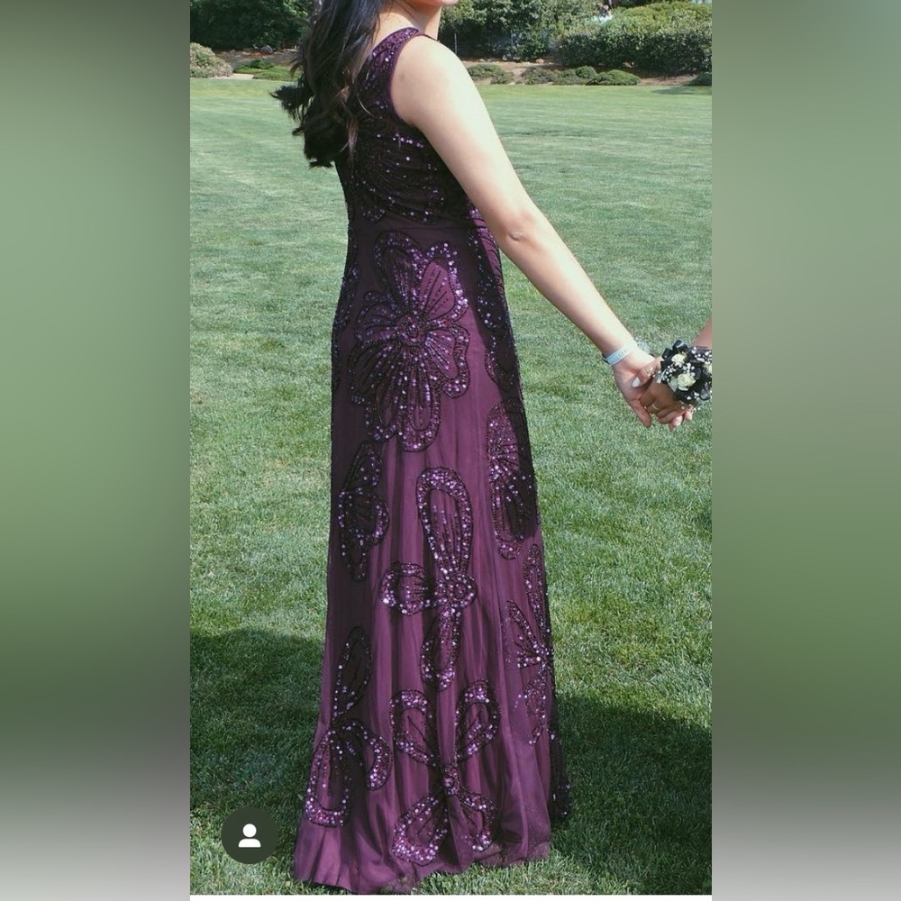 Adrianna Papell Deep Purple Beaded Formal Gown—SIZE 6